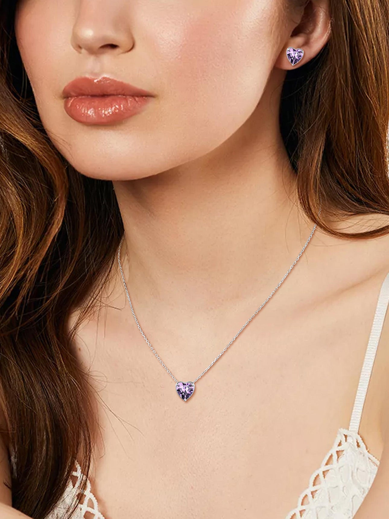 Women 925 Sterling Silver Birthstone Love Heart Necklace, Birthday Valentines Gift