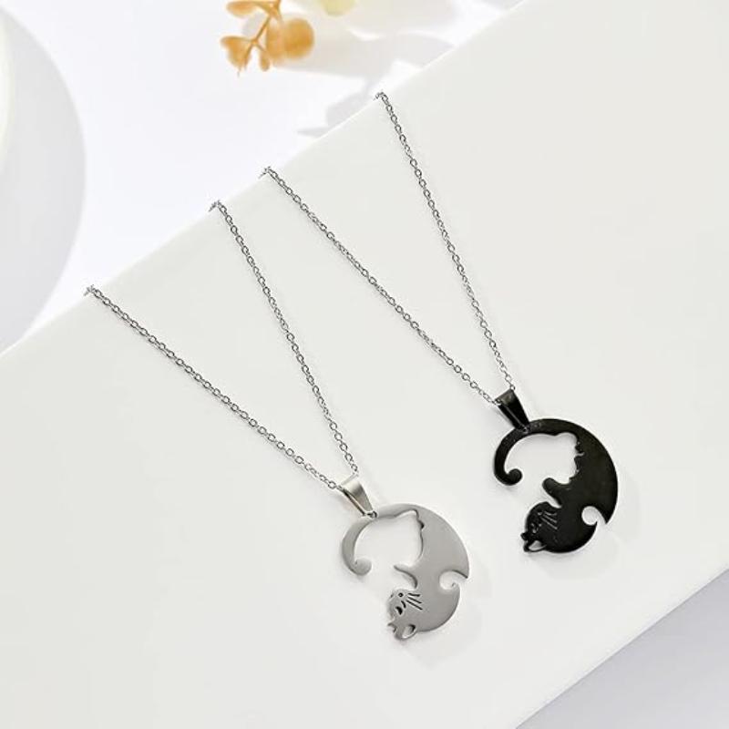 Cat Pendant Stainless Steel Couple Necklaces
