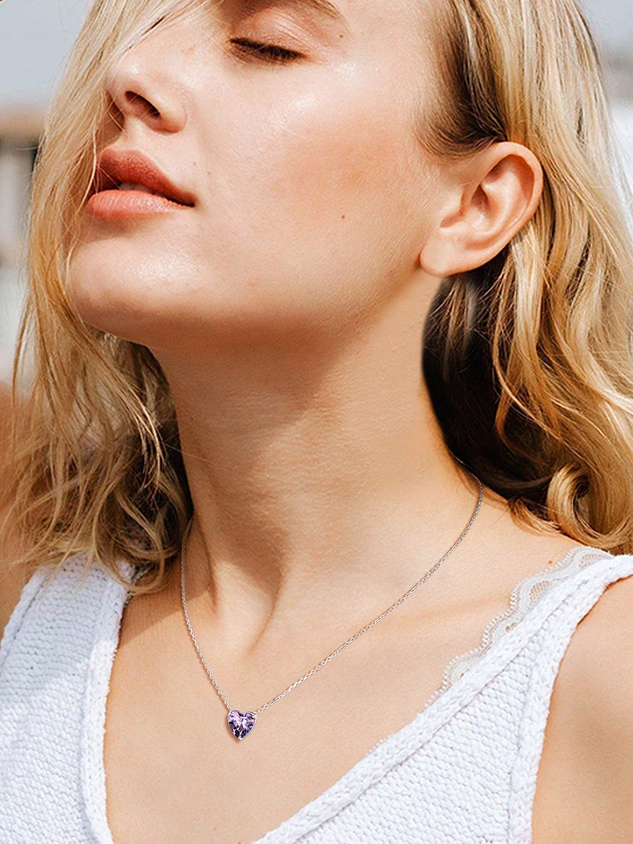 Women 925 Sterling Silver Birthstone Love Heart Necklace, Birthday Valentines Gift