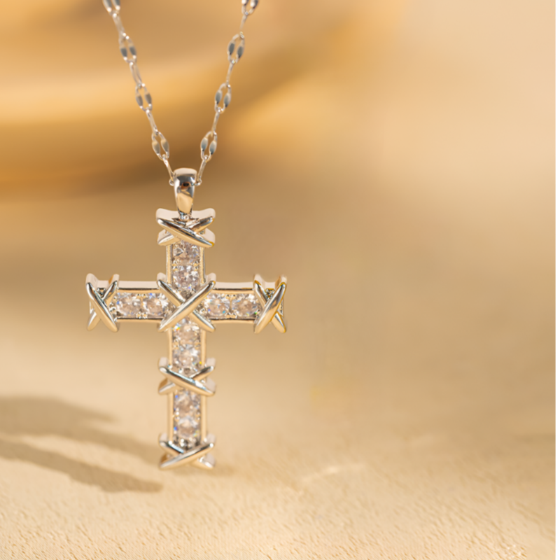 Vintage Cross Zircon Necklace – Faith Meets Timeless Elegance