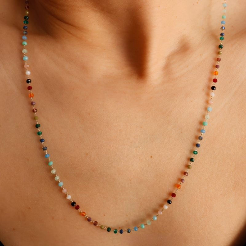 Rainbow Gemstone Beaded Necklace – A Dainty Touch of Color and Charm
