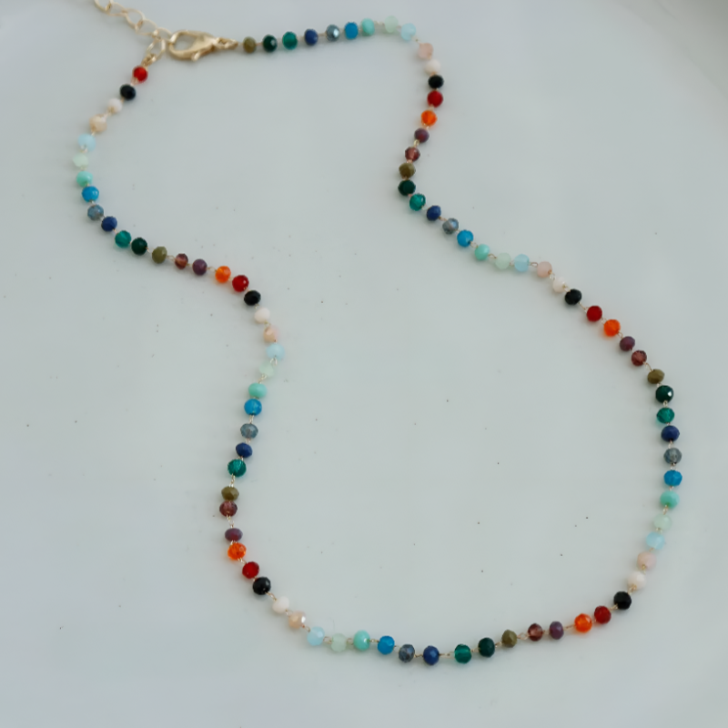 Rainbow Gemstone Beaded Necklace – A Dainty Touch of Color and Charm