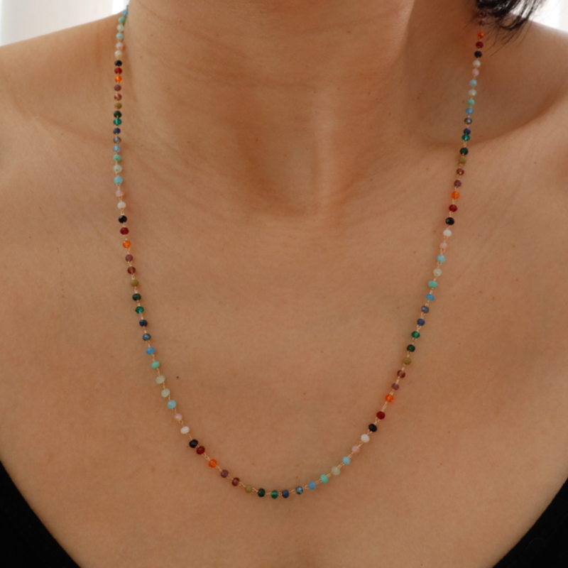 Rainbow Gemstone Beaded Necklace – A Dainty Touch of Color and Charm