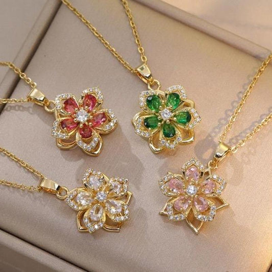 Rhinestone Flower Pendant Necklace